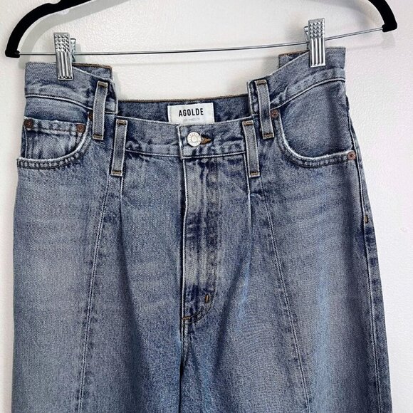 NWOT AGOLDE PIECED ANGLED JEANS IN MATRIX PATWORK DENIM - 27 - Picture 4 of 15